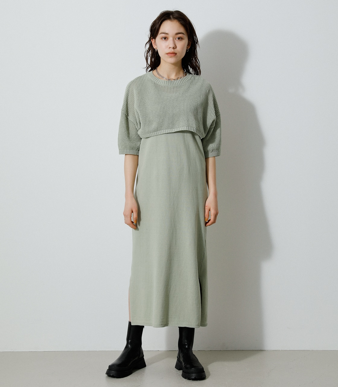 2WAY MESH KNIT LAYERED OP/2WAYメッシュニットレイヤードワンピース 詳細画像 MINT 5