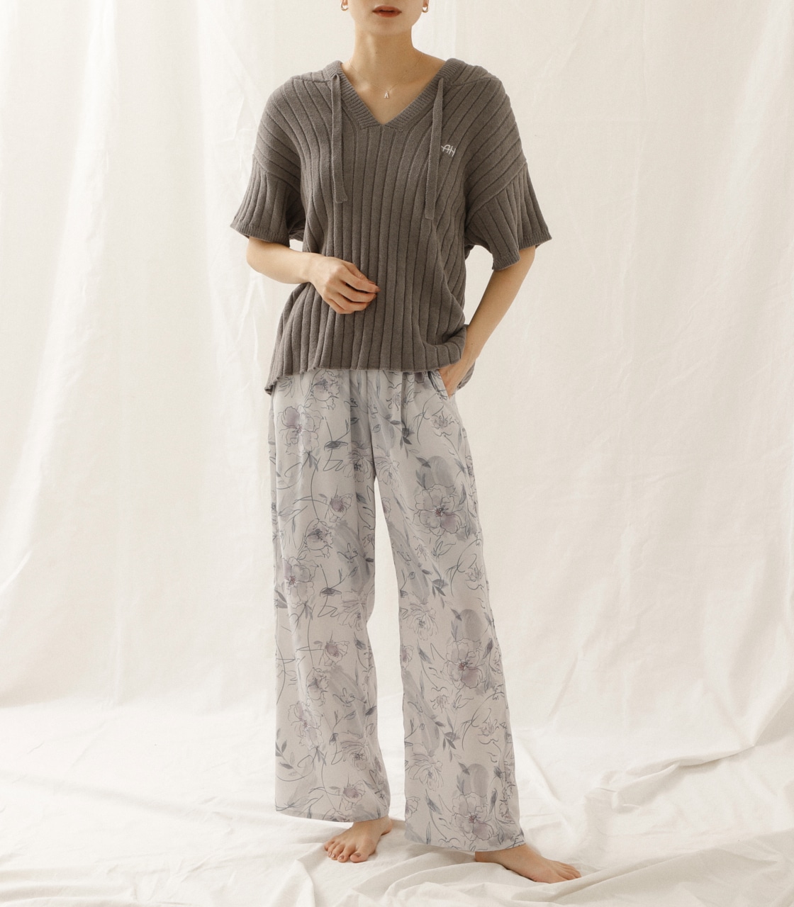 【AZUL HOME】 FLOWER PATTERN LONG PT/フラワーパターンロングパンツ 詳細画像 柄GRY 4