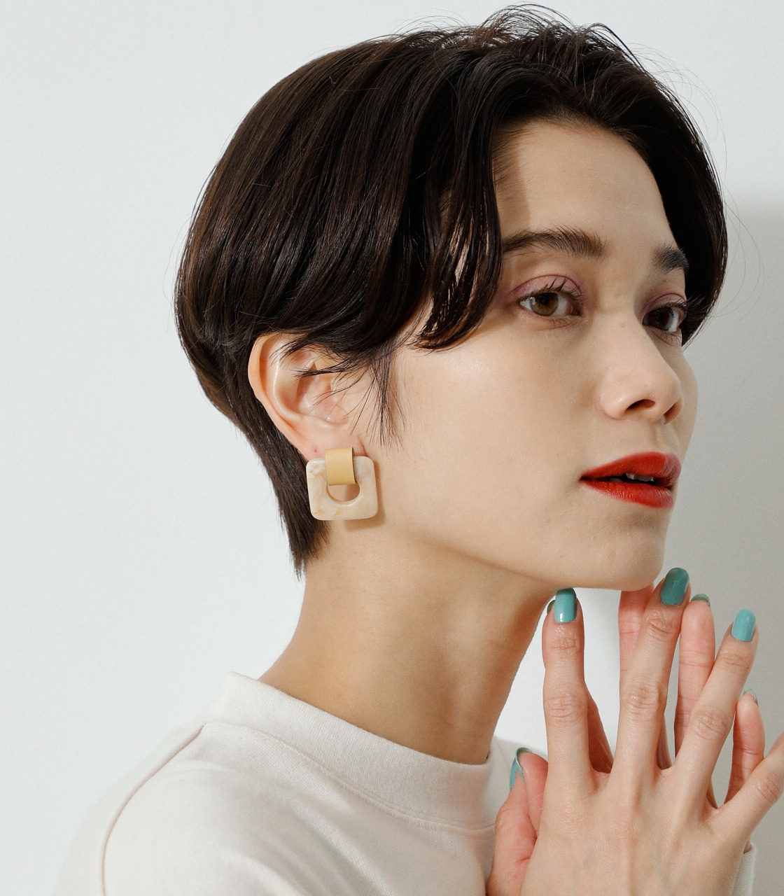 LEATHER×MARBLE EARRINGS/レザー×マーブルピアス