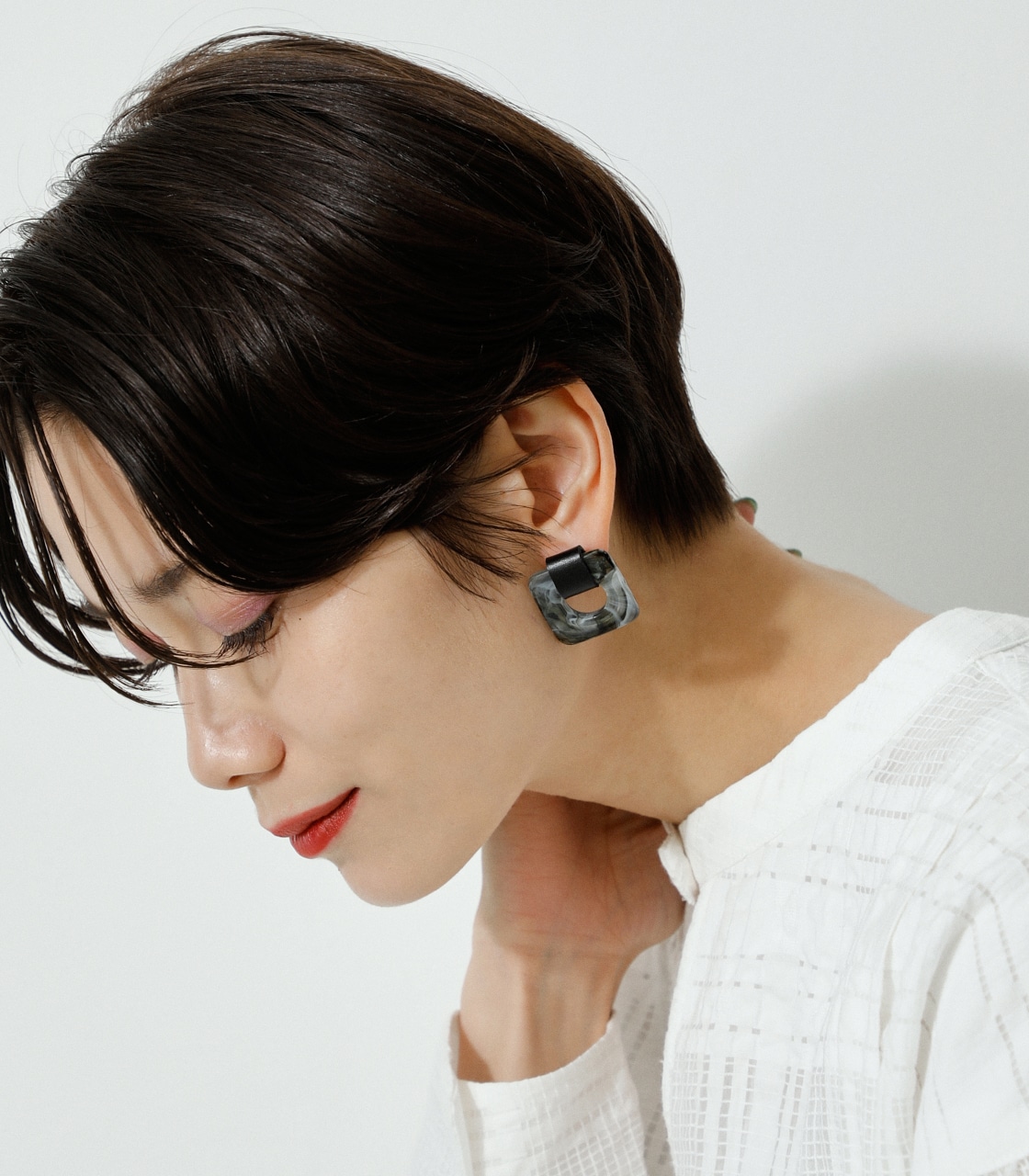 LEATHER×MARBLE EARRINGS/レザー×マーブルピアス 詳細画像 柄GRY 7