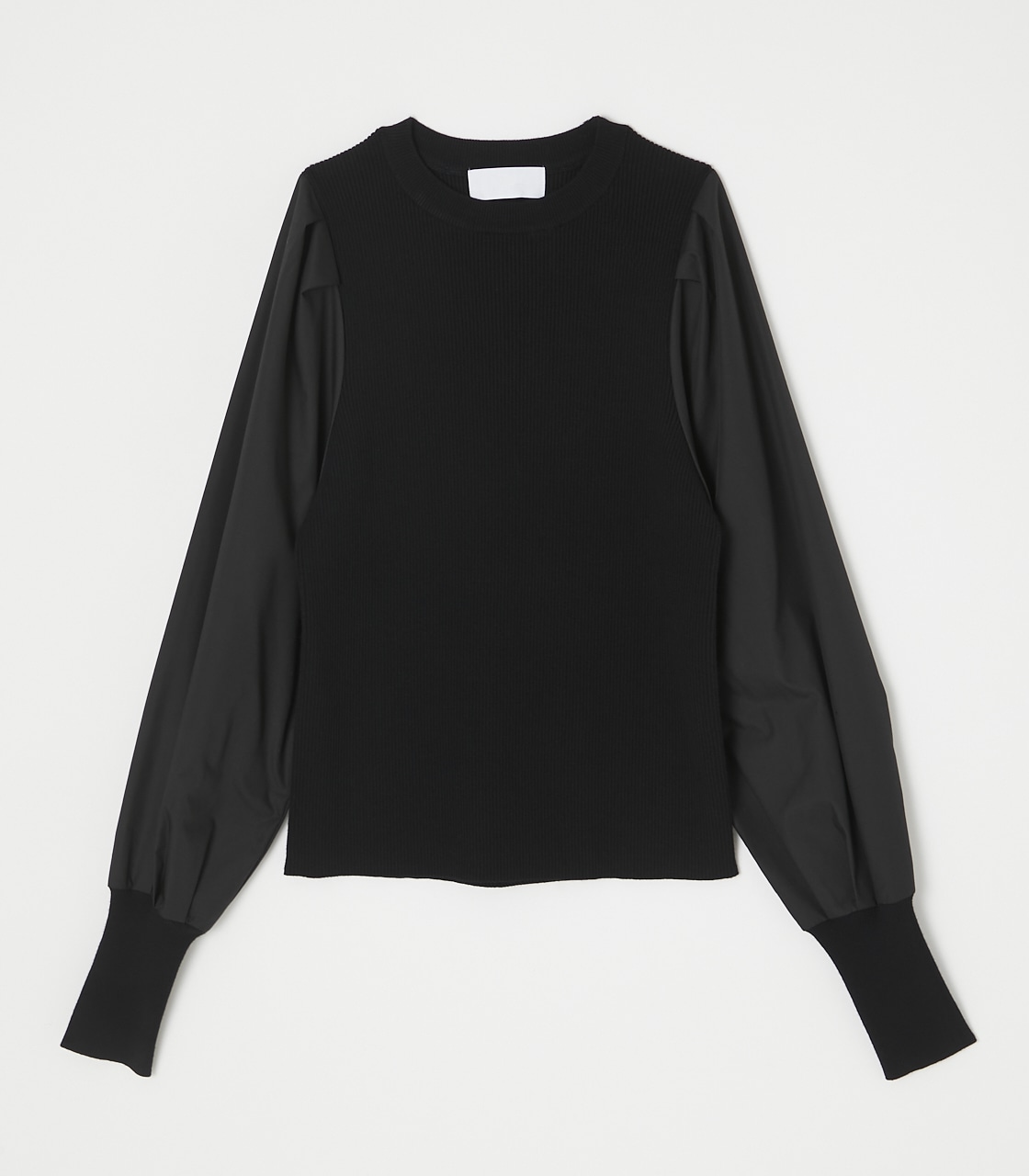 【PLUS】FABRIC COMBI PUFF SLEEVE KNIT/ファブリックコンビパフスリーブニット 詳細画像 BLK 1