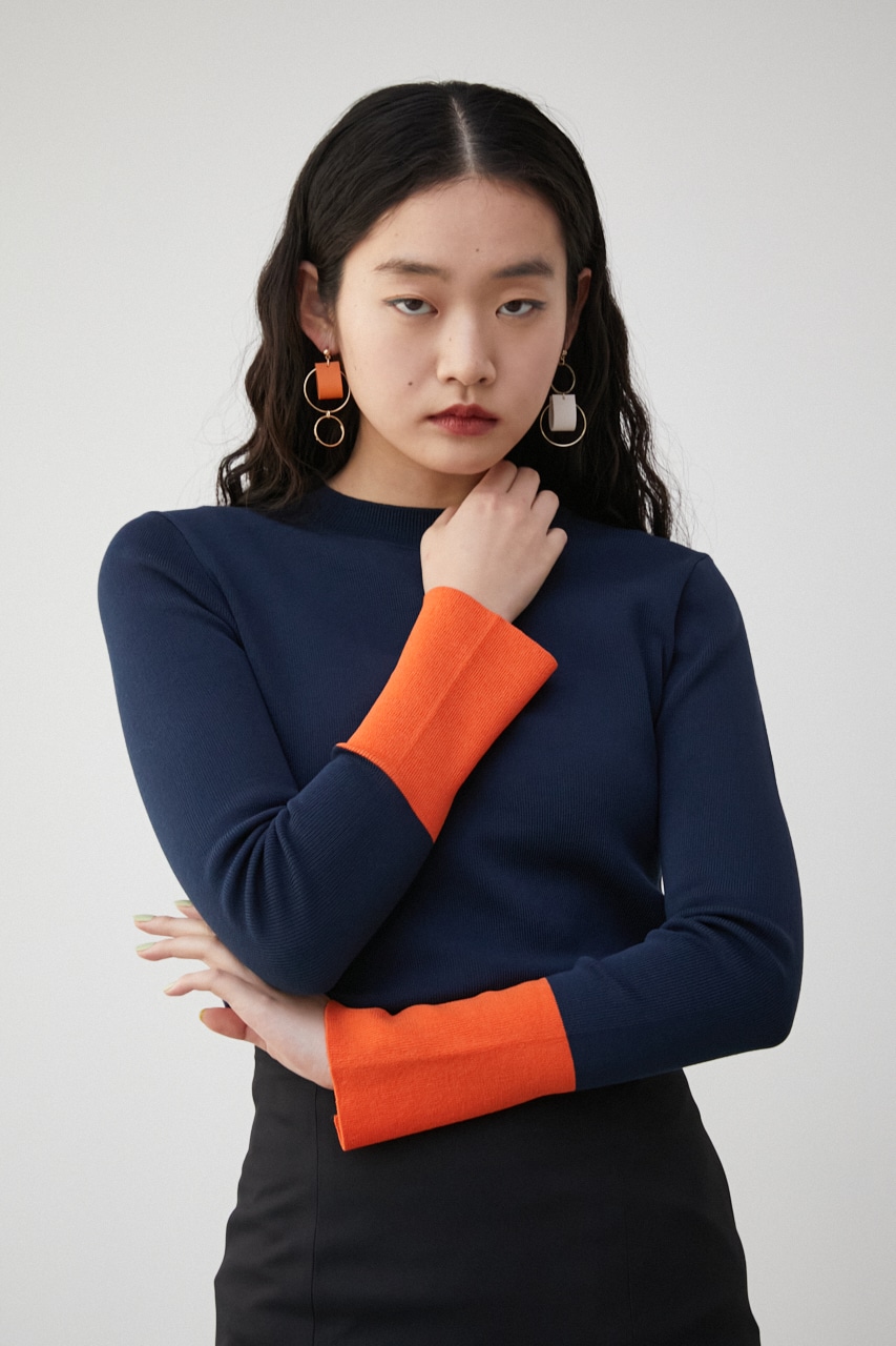 COLOR CUFF BLOCK KNIT TOPS/カラーカフブロックニットトップス 詳細画像 NVY 2