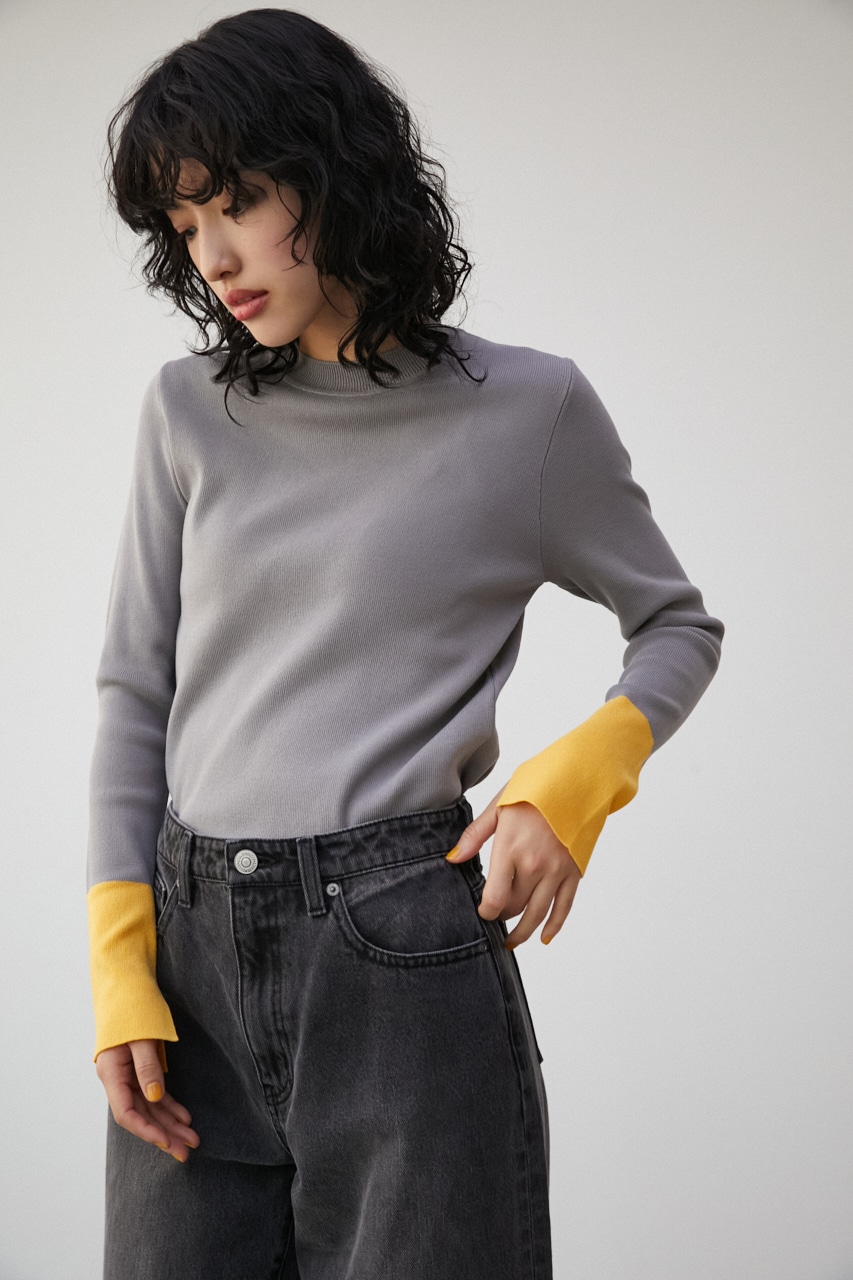 COLOR CUFF BLOCK KNIT TOPS/カラーカフブロックニットトップス 詳細画像 GRY 2