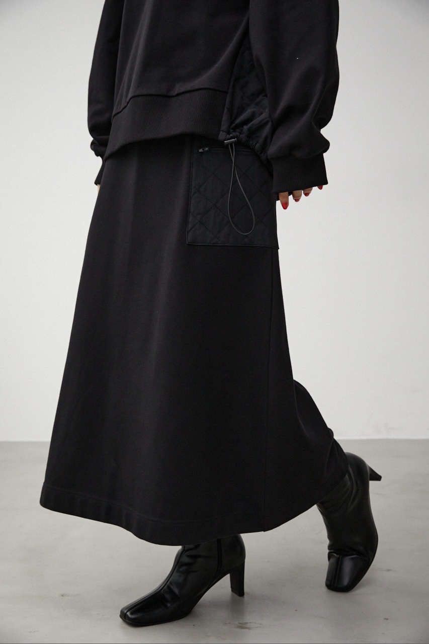 QUILTED DETAIL LONG SKIRT/キルティングディテールロングスカート 詳細画像 BLK 1