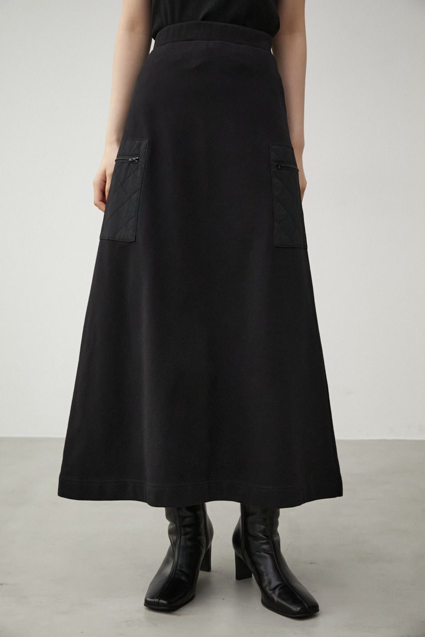 QUILTED DETAIL LONG SKIRT/キルティングディテールロングスカート 詳細画像 BLK 5