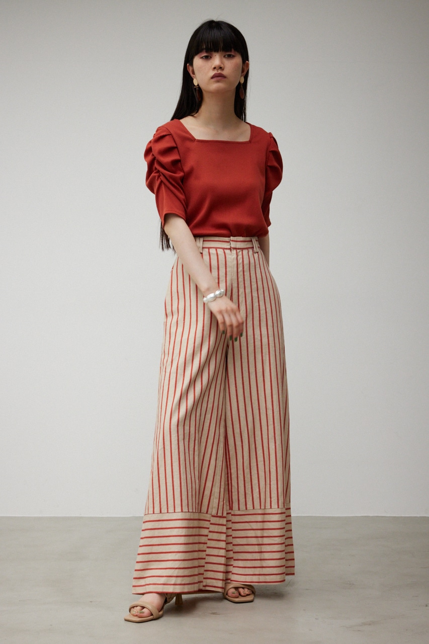 CONTRAST BORDER WIDE PANTS/コントラストボーダーワイドパンツ 詳細画像 柄RED 3