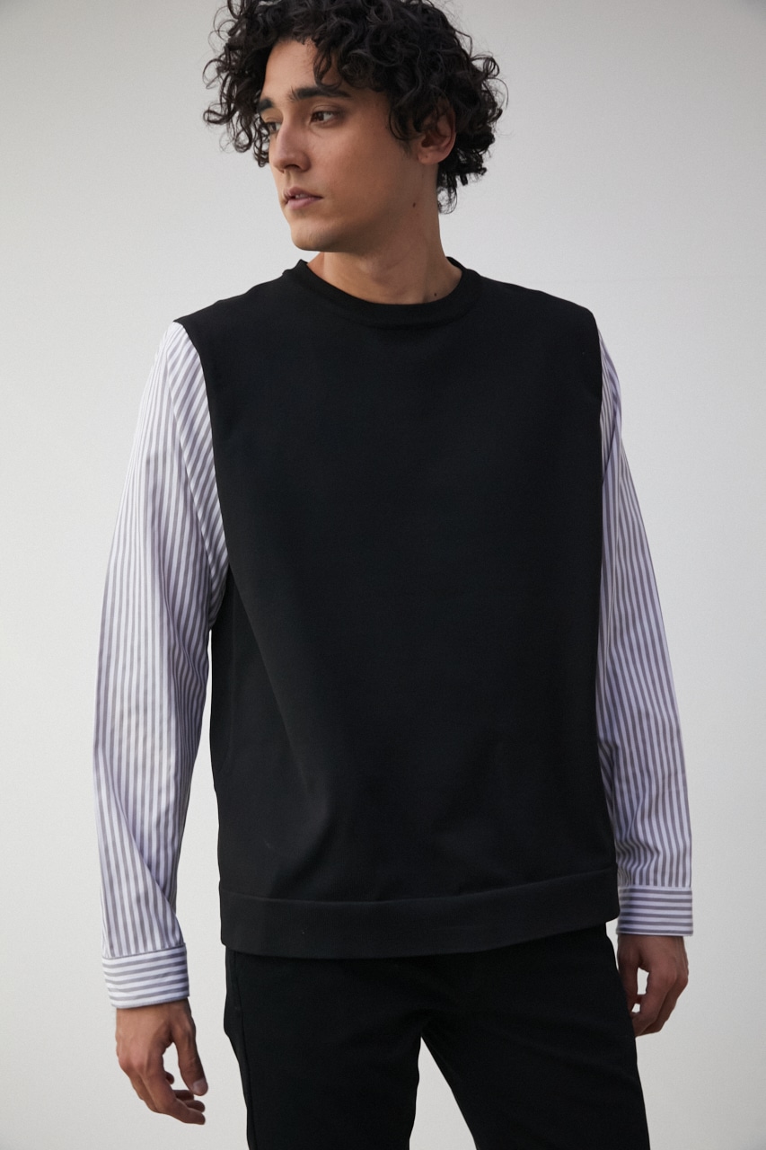 SHIRT LAYERED KNIT TOPS/シャツレイヤードニットトップス 詳細画像 柄BLK 3