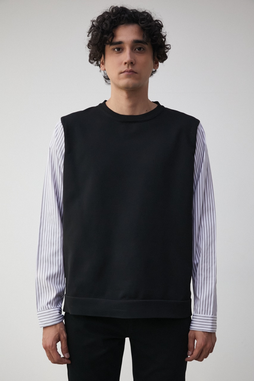 SHIRT LAYERED KNIT TOPS/シャツレイヤードニットトップス 詳細画像 柄BLK 5