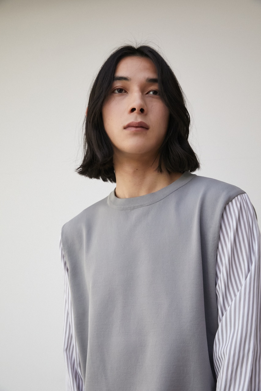 SHIRT LAYERED KNIT TOPS/シャツレイヤードニットトップス 詳細画像 柄GRY 2