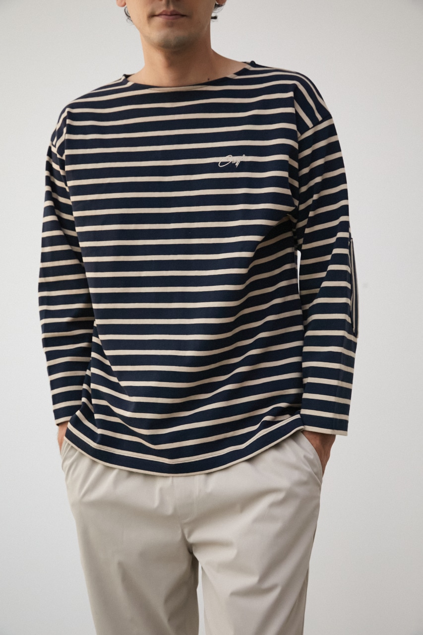 ELBOW PATCH BORDER TOPS/エルボーパッチボーダートップス 詳細画像 柄NVY 1