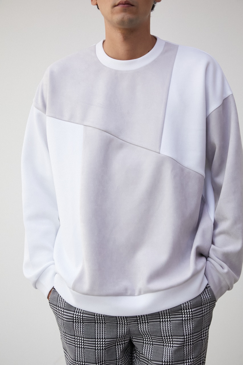 FAUX SUEDE SWITCHING PULLOVER/フェイクスエードスウィッチングプルオーバー 詳細画像 柄WHT 1