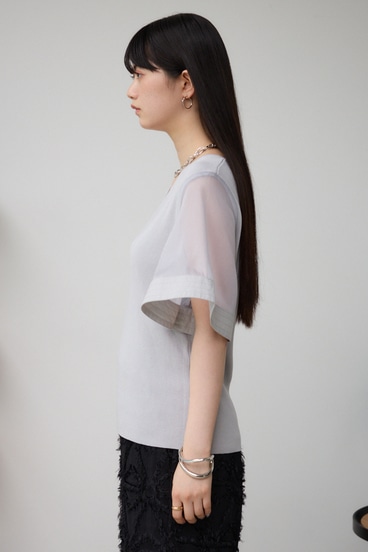 ラッフルスリーブVネックニットトップス 詳細画像