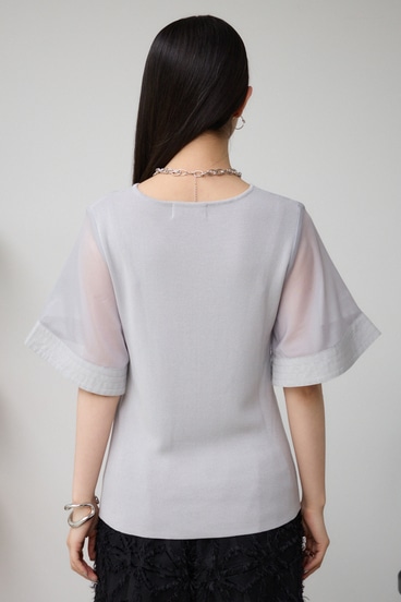 ラッフルスリーブVネックニットトップス 詳細画像