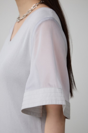 ラッフルスリーブVネックニットトップス 詳細画像