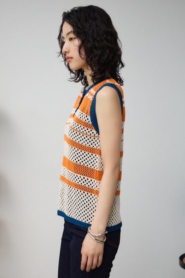 マルチボーダーメッシュニット 詳細画像