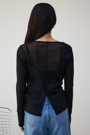 バックスリットシアーロングトップス 詳細画像