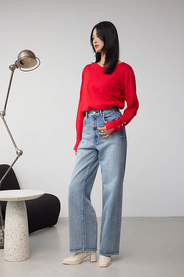 【WEB限定】AZUL DENIM ハイウエストワイドロング丈 詳細画像