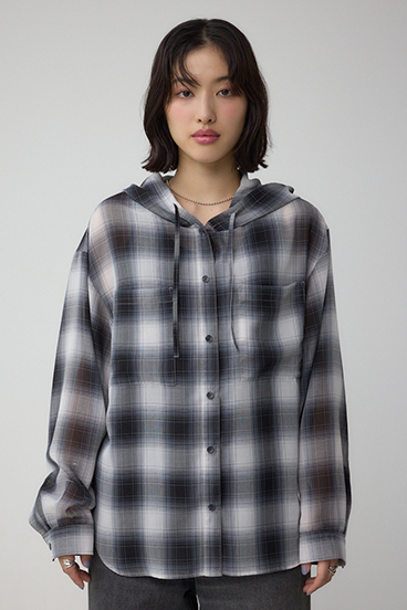 シアーチェックフードシャツ 詳細画像