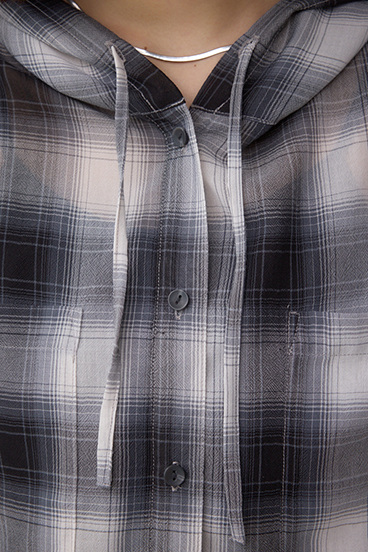 シアーチェックフードシャツ 詳細画像