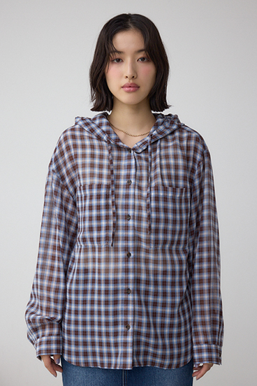 シアーチェックフードシャツ 詳細画像