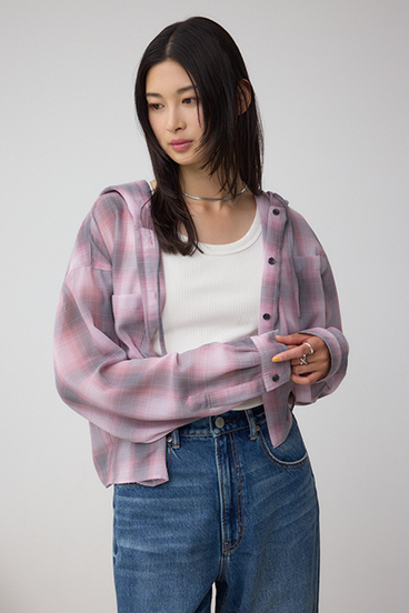 シアーチェックフードシャツ 詳細画像