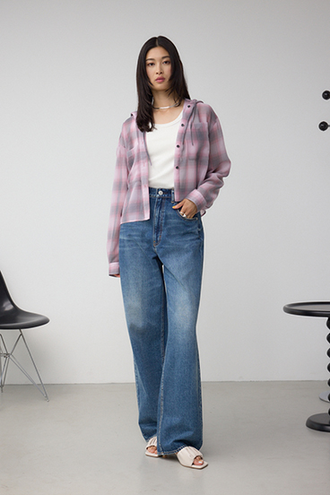 シアーチェックフードシャツ 詳細画像