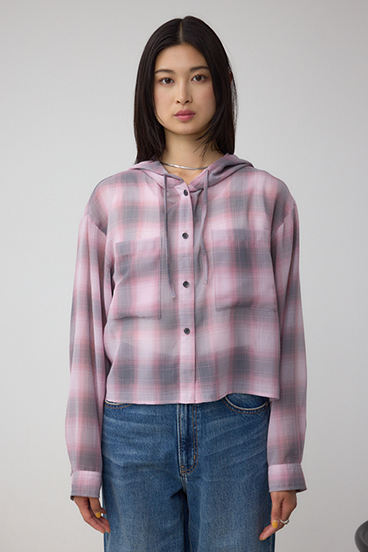 シアーチェックフードシャツ 詳細画像