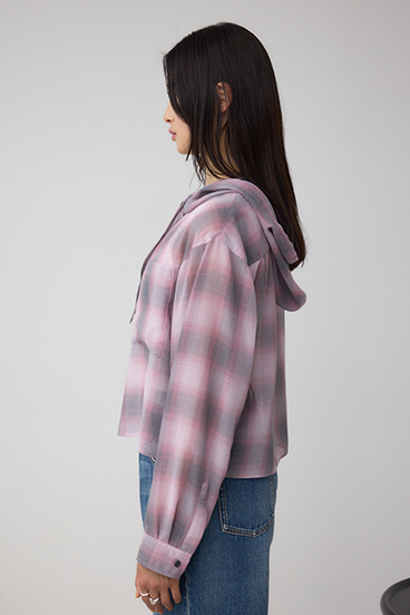 シアーチェックフードシャツ 詳細画像