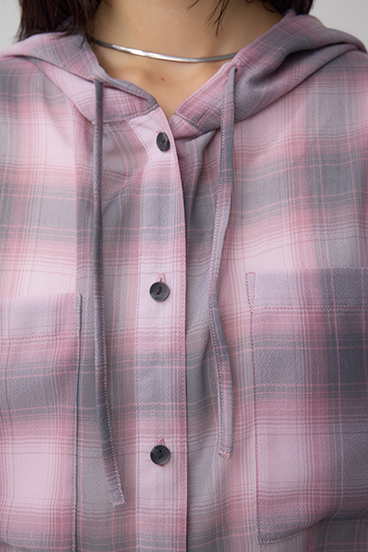 シアーチェックフードシャツ 詳細画像