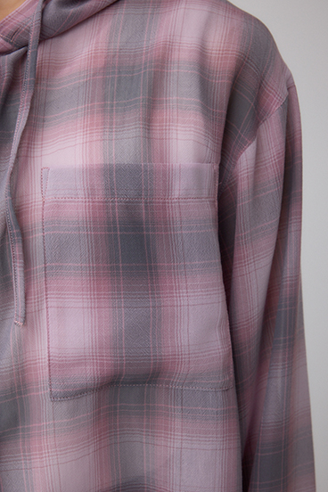 シアーチェックフードシャツ 詳細画像