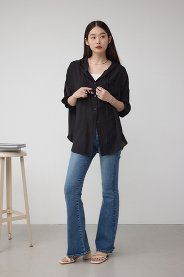 フード付きボタンシャツ 詳細画像