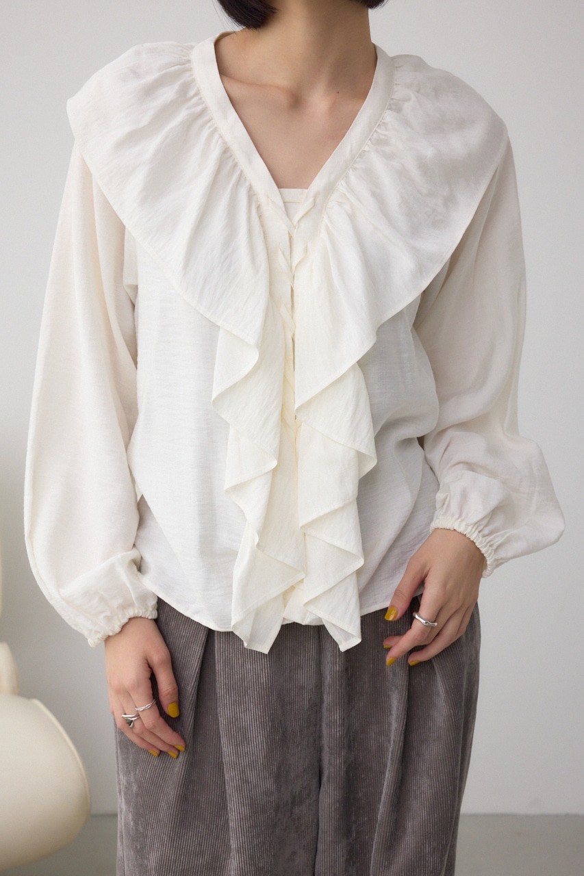 【着丈バリエ】レースアップラッフルブラウス