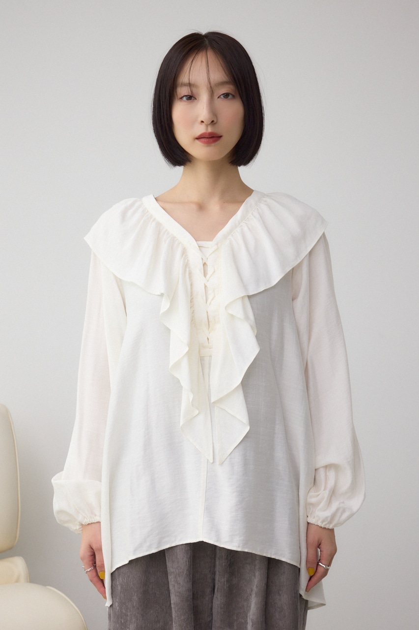 【着丈バリエ】レースアップラッフルブラウス 詳細画像