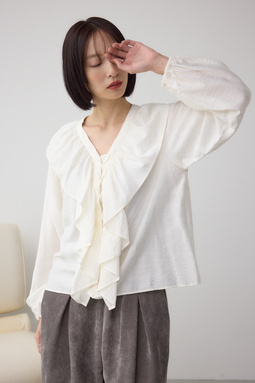 【着丈バリエ】レースアップラッフルブラウス 詳細画像