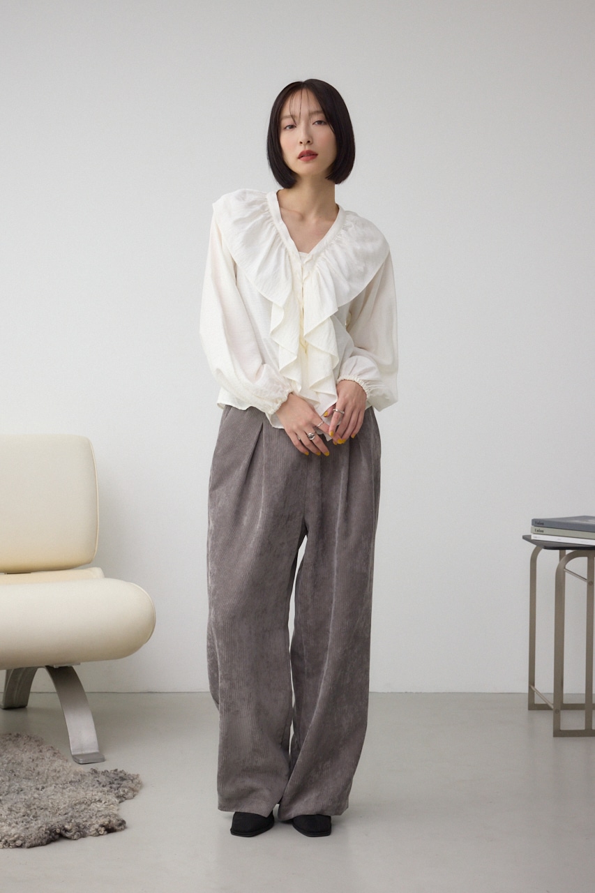 【着丈バリエ】レースアップラッフルブラウス 詳細画像