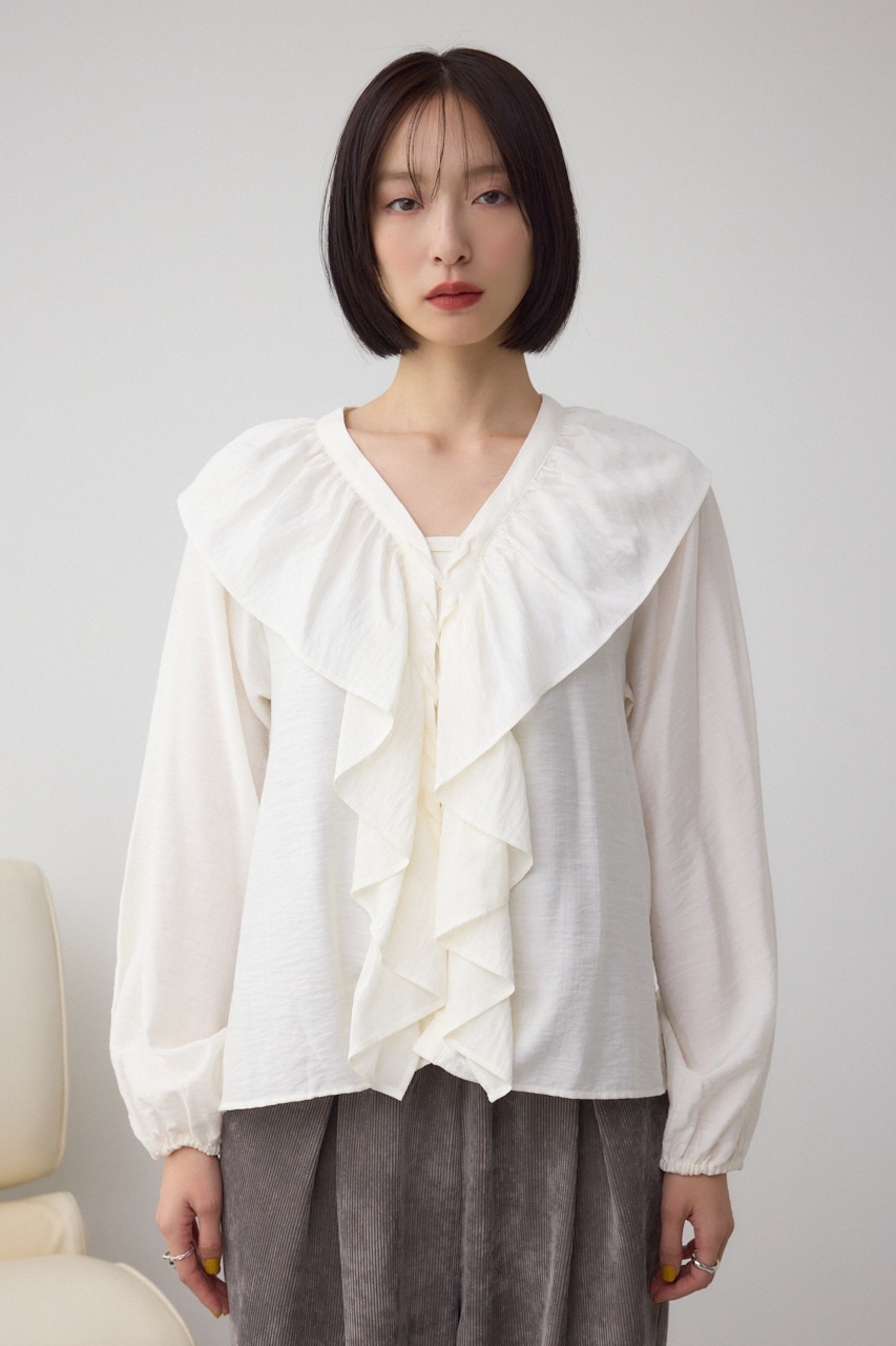 【着丈バリエ】レースアップラッフルブラウス 詳細画像