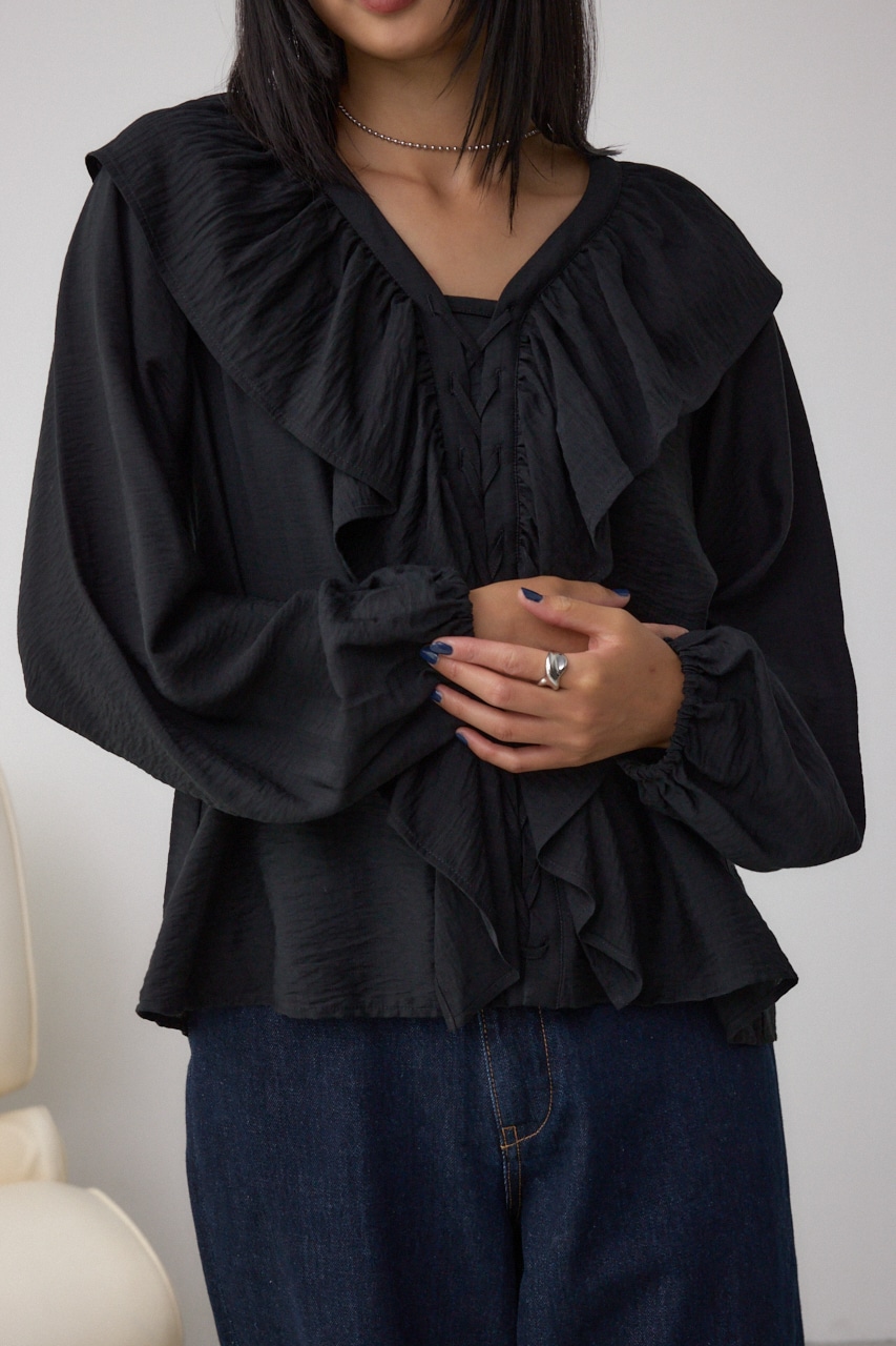 【着丈バリエ】レースアップラッフルブラウス