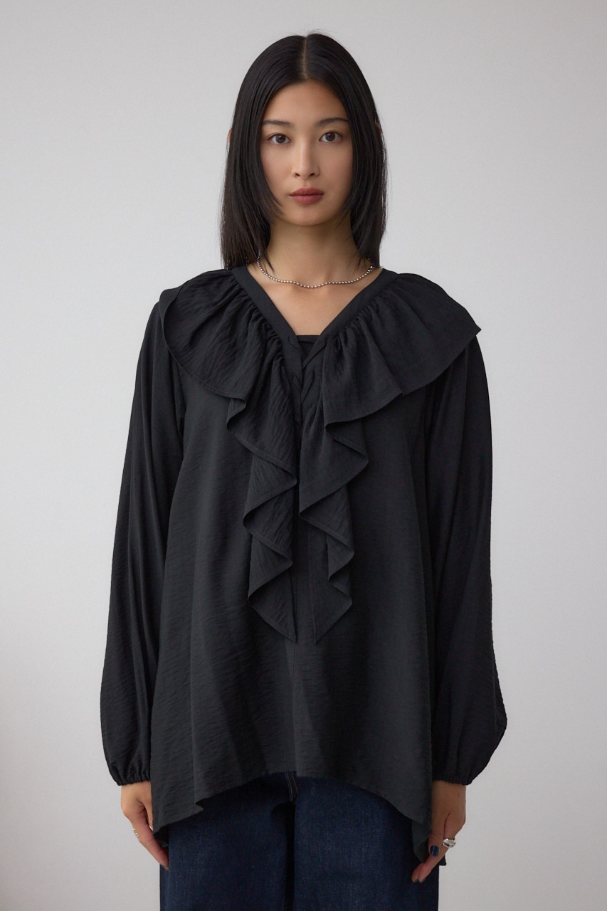 【着丈バリエ】レースアップラッフルブラウス 詳細画像