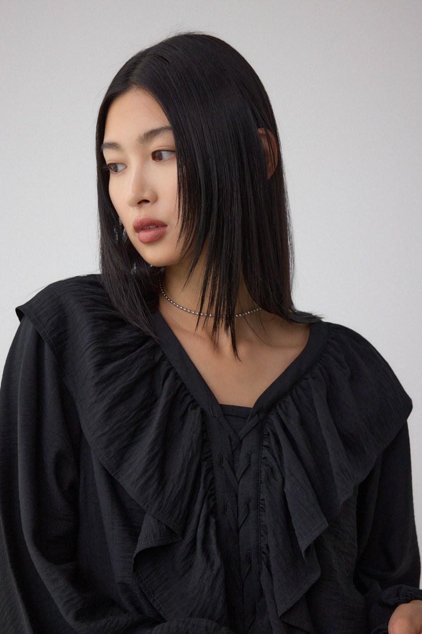 【着丈バリエ】レースアップラッフルブラウス