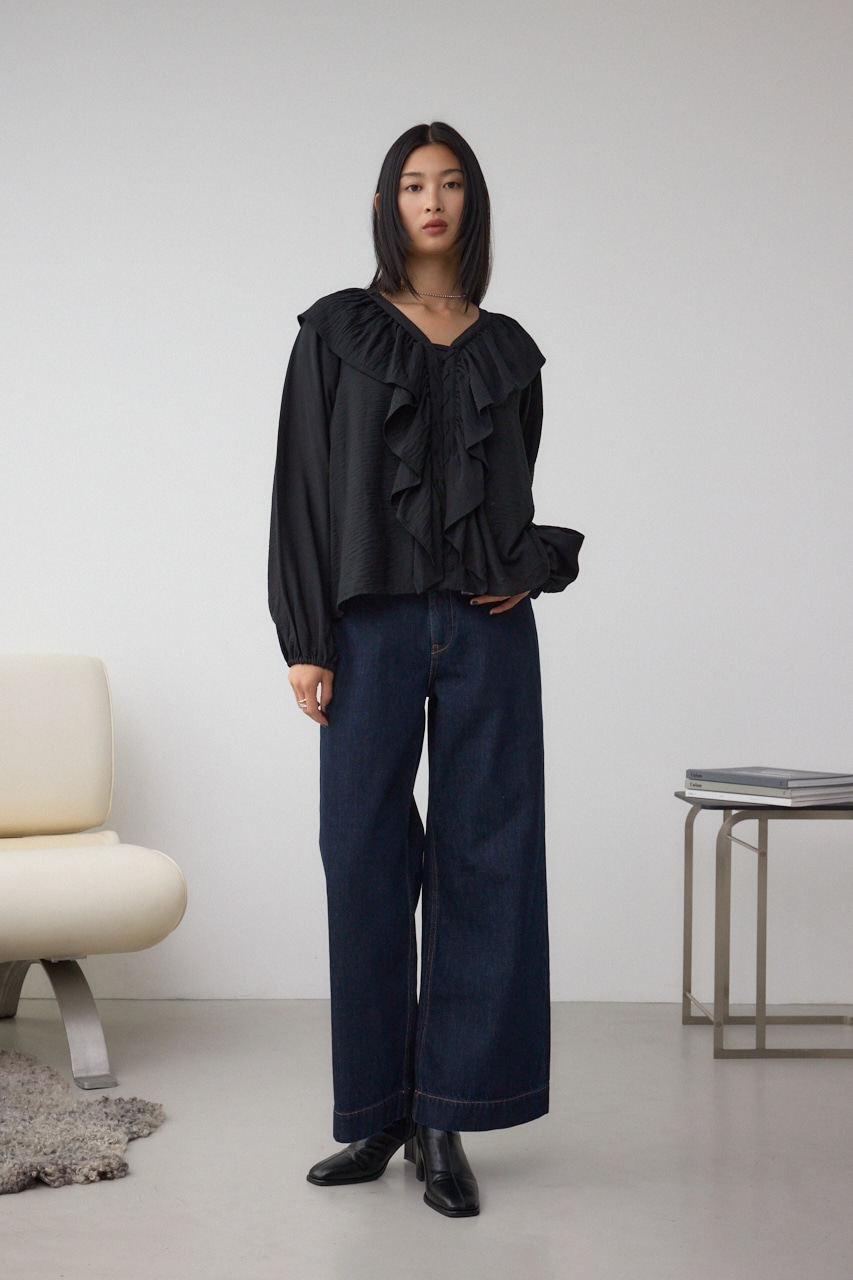 【着丈バリエ】レースアップラッフルブラウス 詳細画像