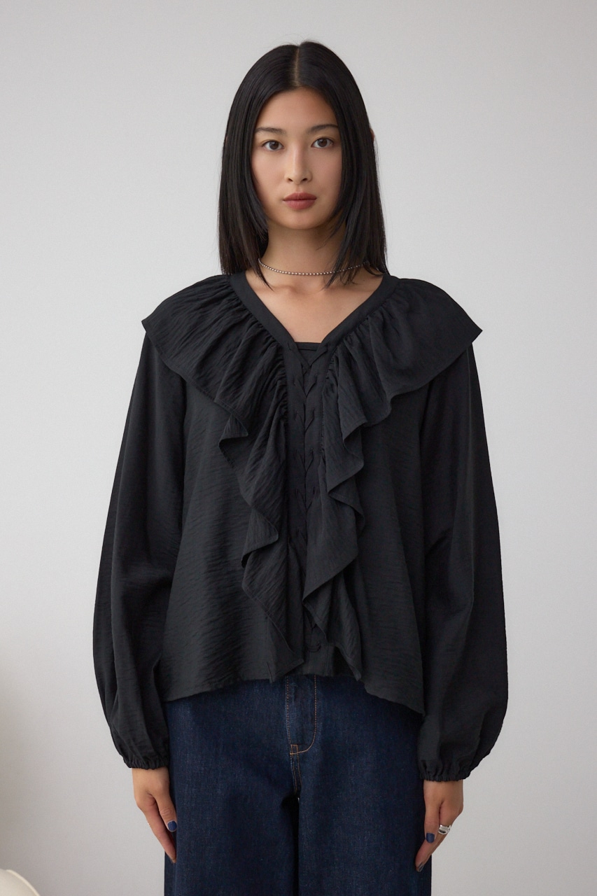 【着丈バリエ】レースアップラッフルブラウス 詳細画像