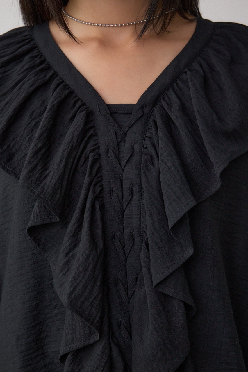 【着丈バリエ】レースアップラッフルブラウス 詳細画像