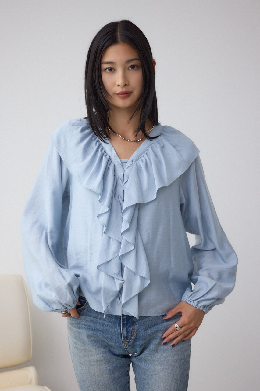 【着丈バリエ】レースアップラッフルブラウス 詳細画像