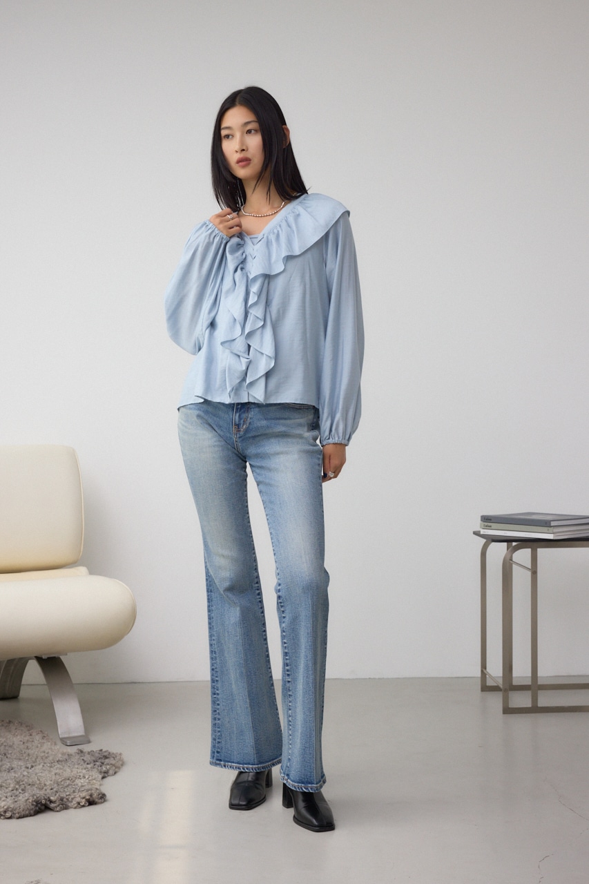 【着丈バリエ】レースアップラッフルブラウス 詳細画像