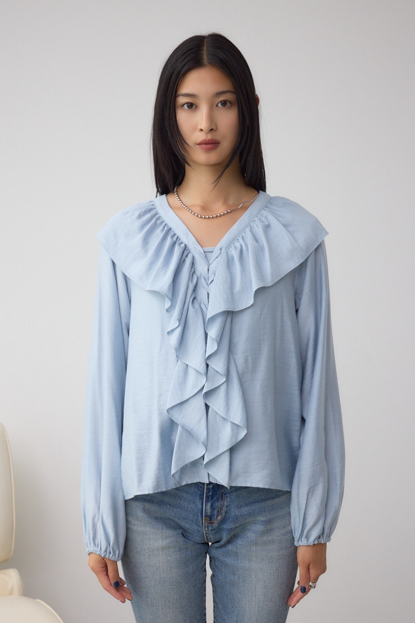 【着丈バリエ】レースアップラッフルブラウス 詳細画像