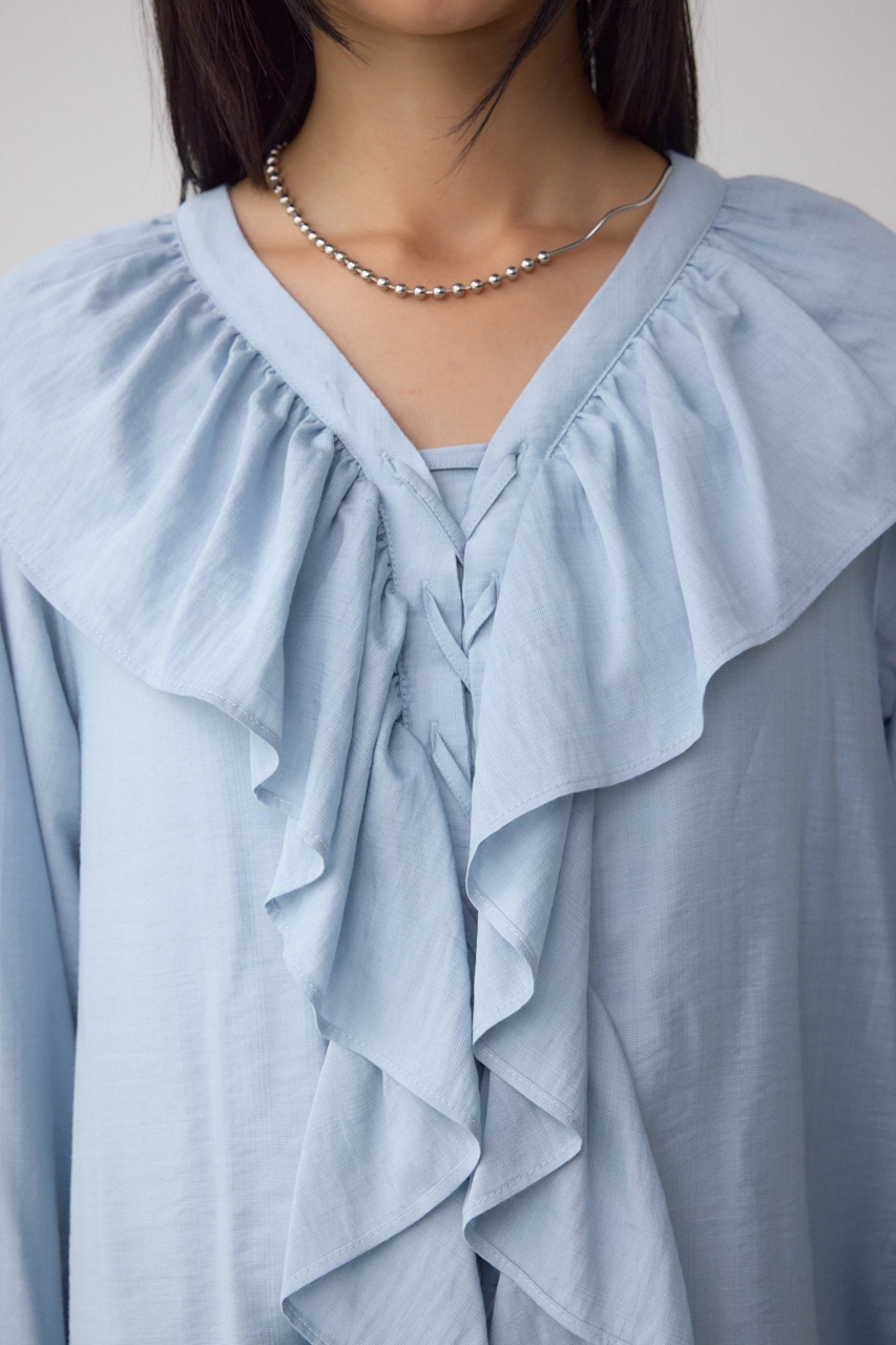 【着丈バリエ】レースアップラッフルブラウス 詳細画像