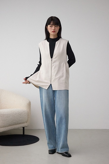 Vネックスエードギャザーベスト 詳細画像