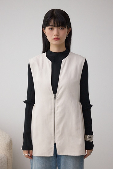 Vネックスエードギャザーベスト 詳細画像