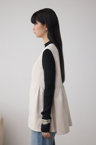 Vネックスエードギャザーベスト 詳細画像