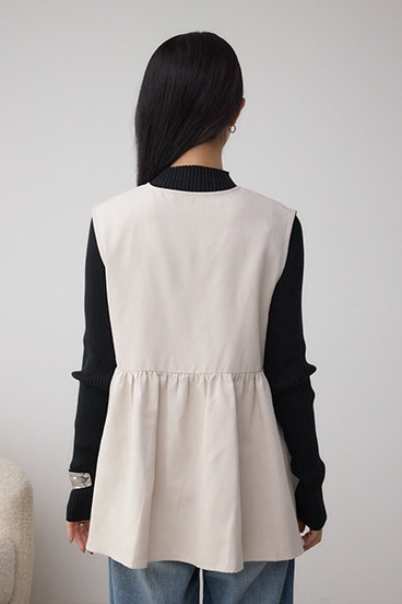 Vネックスエードギャザーベスト 詳細画像